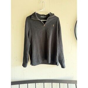 Polo Ralph Lauren Mens Medium Black Quarter Zip Pullover Cotton Sweater